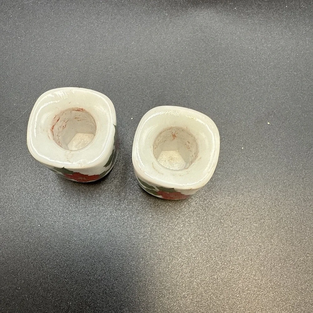 2 Vtg Taper‎ Candle Holders Miniature Poinsettias Funny Design W Germany - Picture 6 of 7